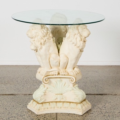 A Neoclassical-Style Lion Glass Toped Table