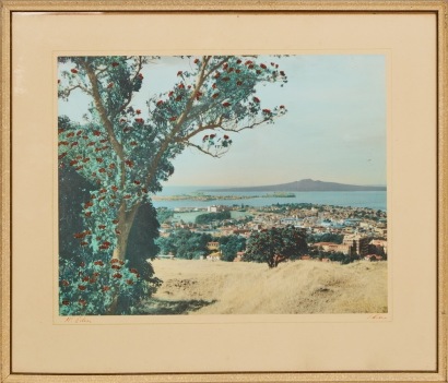 A Whites Aviation Hand-Coloured Photograph of Mt Eden