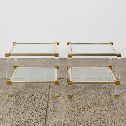 A Matching Pair of Pierre Vandel Paris Lucite & Brass End Tables