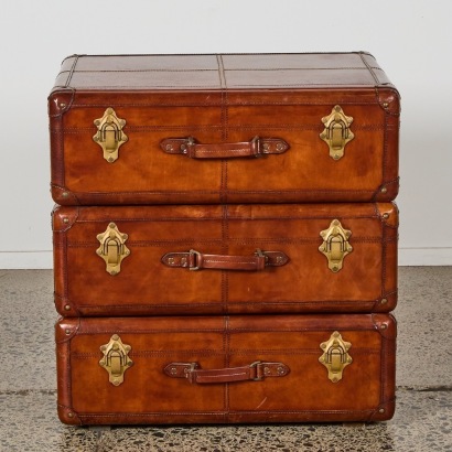 A Three Drawer Leather Cabinet in the Manner of Stacked Suitcases ex Corso Di Fiori