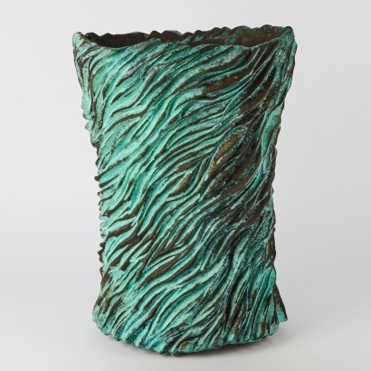 A Large Jeff Mincham Hand Carved Floor Pot 'Windswept Hillside', circa. 1999