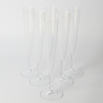 A Set Of Six Tall Crystal Champagne Toasting Flutes
