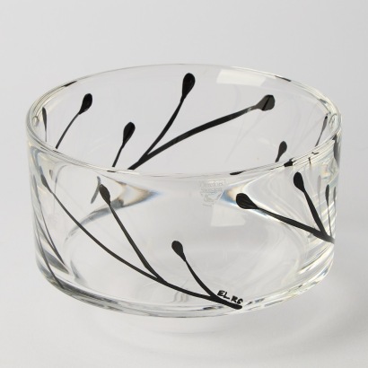 A Signed Orrefors Springtime Sweden Handpainted Glass Bowl By Erika Lagerbielke