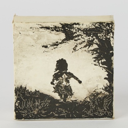 A Robin Ranga Painted Canvas Painting Of A Girl Running