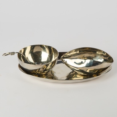 A Post-Modern Sugar,Milk,Spoon And Oval Tary Set