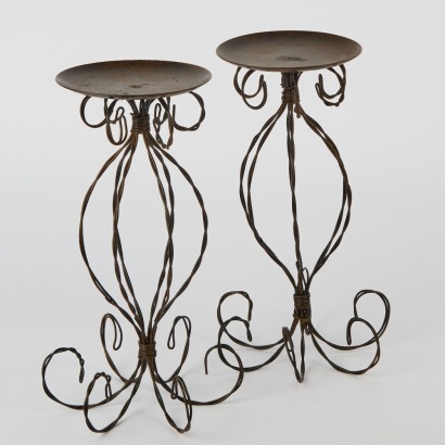 A Pair Of Wire Candleholders