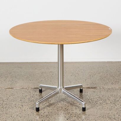 A Circular Walnut Ply Occasional Table on Aluminium Base