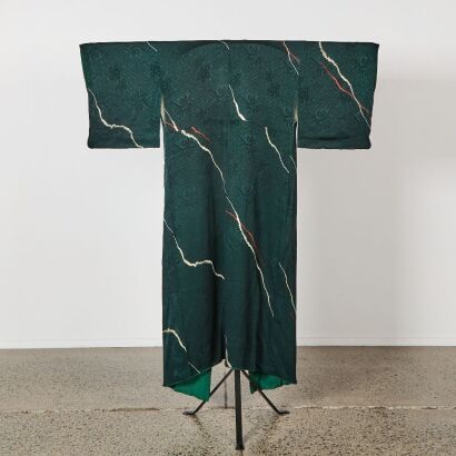 A Vintage Japanese Silk Kimono with Abstract Decoration