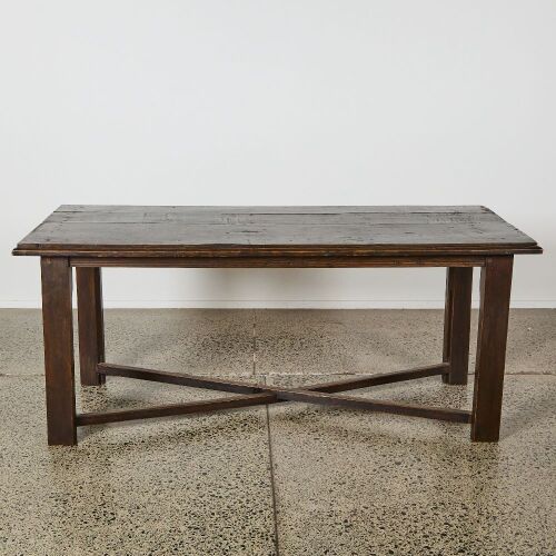An English Antique Cross Stretcher Oak Desk