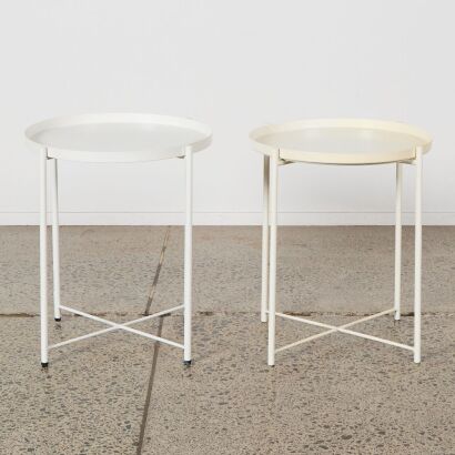 A Pair of MCM White Metal Side Tables