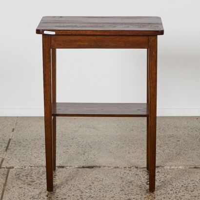 A Solid Oak End Table with Shelf