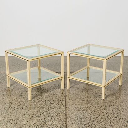 A Pair of Vintage Cream And Brass Pierre Vandel Side Tables