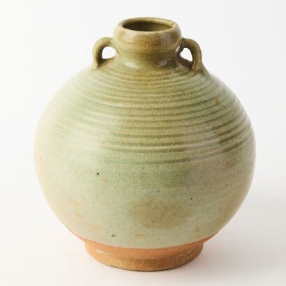 A South Asian Blue-glazed Handled Jar