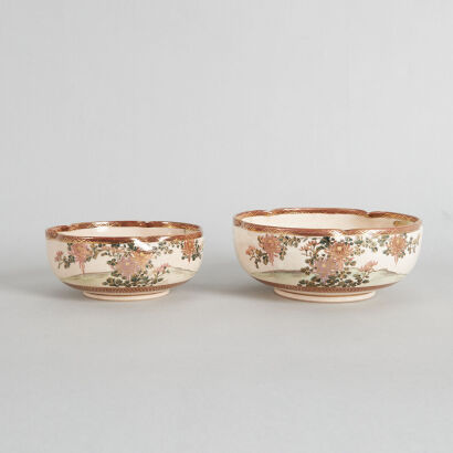 A Set of Satsuma Barbed-rim Bowls
