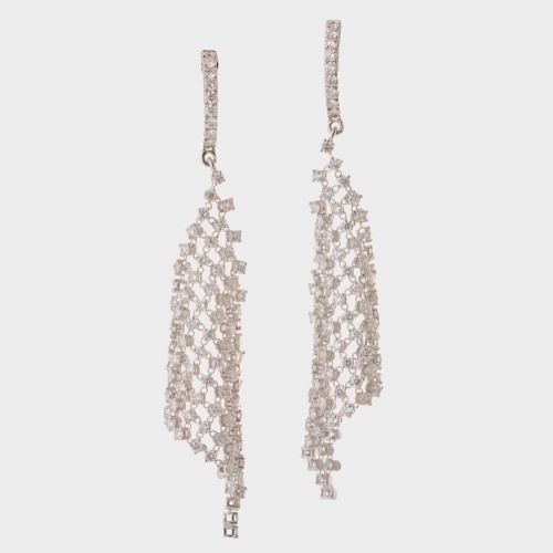 18ct White Gold, Modern, 2.92ct Fancy Diamond Drop Earrings - Near new