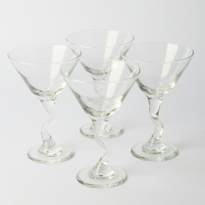 A Set of Four Martini Cocktail Zig-Zag Glasses