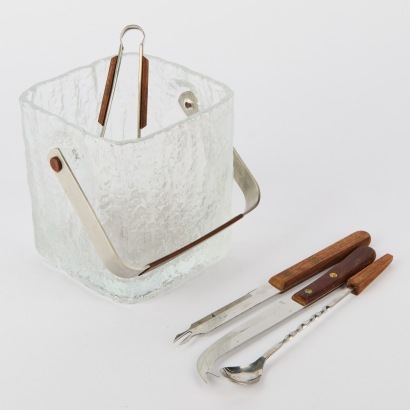 A Mid-Century Hoya Glacier Ice Bucket and Bar Tools