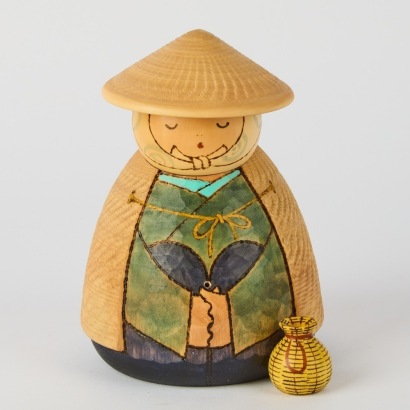 A Kokeshi Fisherman by Master Artist Sansaku Sekiguchi in Box