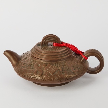 A Zhongying Qiaying Style Coin Teapot Zisha Pottery