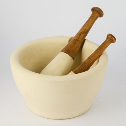 An Extra Large Industrial Wedgewood Porcelain Mortar and Two Pestels
