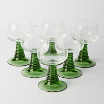 A Set of Six R&ouml;mer Style Beehive Wine Glasses in Green