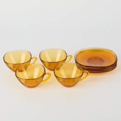 A Set of French Valeco Amber Cups and Saucers