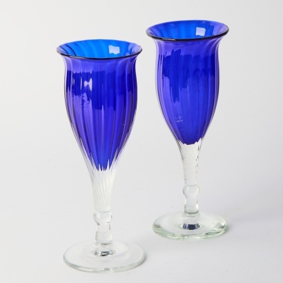A Pair of Faberg&eacute; 'Bleu de Nuit' Signed Hand-Blown Wine Glasses