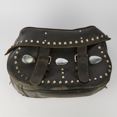 A Vintage Harley Davidson Studded Leather Saddlebag
