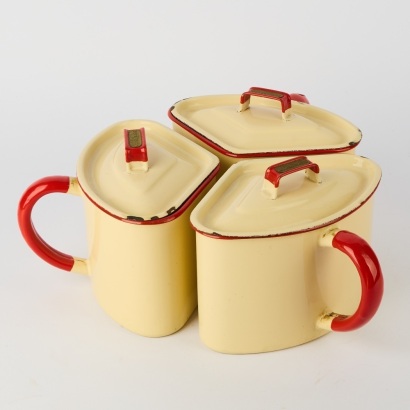A Set of Three Enamel Judgeware Pots