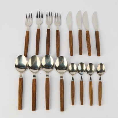 A Mid-Century Wooden Handled Flatware Set