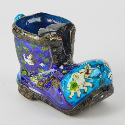 Oriental Style Cloisonne Brass Boot