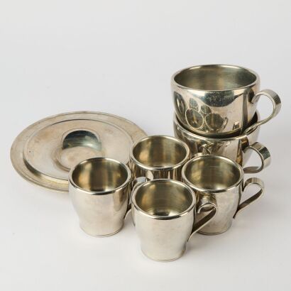 A Set of Six Ventura Design Stainless Steel Double Wall Cups