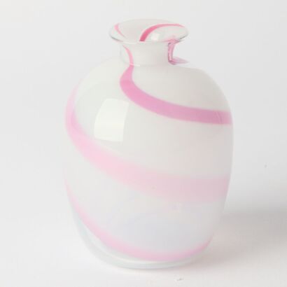 A Hand Blown Pink and White Swirl Vase