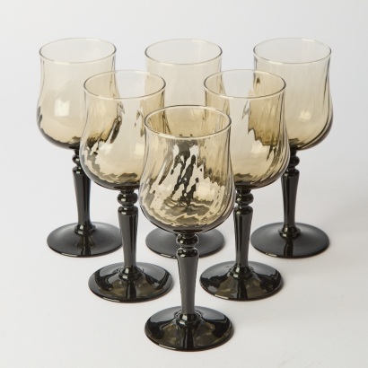 Six Swirled Smoked Glass Aperitif Goblets with Black Stems by Luminarc