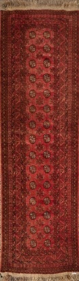 A Vintage Afghan Turkmen Handknotted Runner Carpet