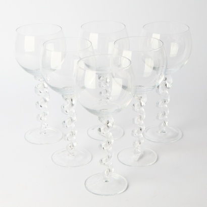 A Set Of Six Twist Stemed Red Wine Glasses