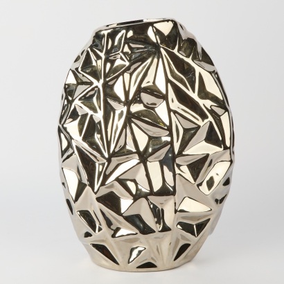 A Large Modern Geometric Chrome Vase