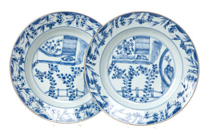 A Pair of Chinese Qing Dynasty Kangxi Period Blue and White 'Floral' Plates