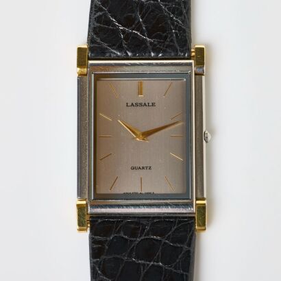 Stainless Steel / Gold Tone, Seiko / Lassale Ultra-thin Tank Style Quartz Wristwatch, circa 1980's