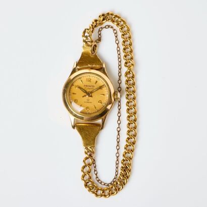 Gold Filled, Pronto Incabloc Wristwatch on 22ct Yellow Gold Curb Bracelet, circa 1960's