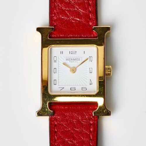 Gold Plated, Herm&egrave;s, Watch with Box Heure H Quartz Wristwatch, circa 2015