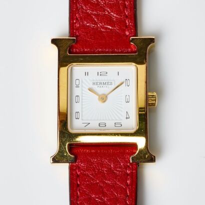Gold Plated, Herm&egrave;s, Watch with Box Heure H Quartz Wristwatch, circa 2015
