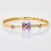 18ct Yellow Gold, 17.5cm Hinged Bracelet with Synthetic Sapphires