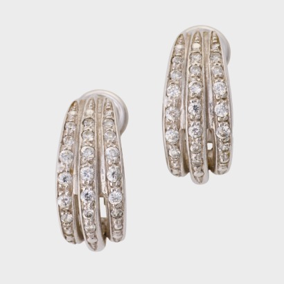 18ct White Gold, 18mm Stone Set Hoop Earrings