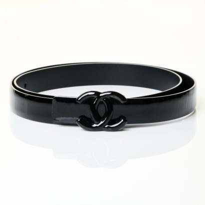 Chanel, Black Patent CC Belt, Size 80/32