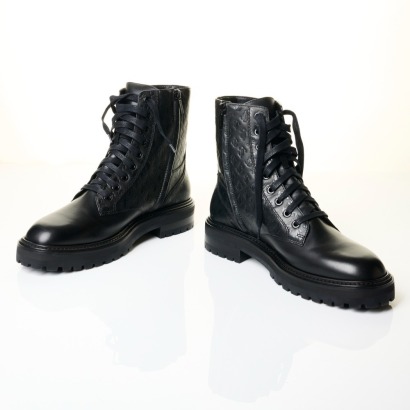 Jimmy Choo, Embossed Leather Cora Combat Boots with Box, Size 41