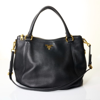 Prada, Vitello Daino Leather Black Top Handle Bag