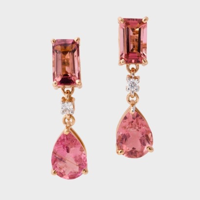 14ct Rose Gold, Modern, Tourmaline / .02ct Diamond Earrings