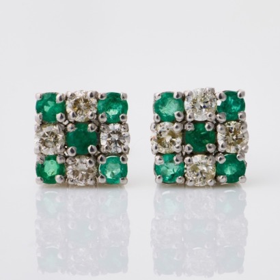 14ct White Gold, Emerald / .20ct Diamond Earrings