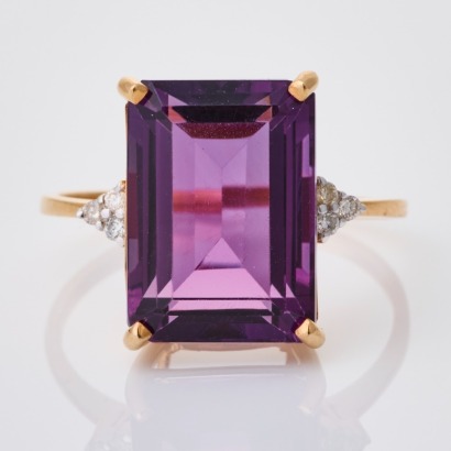 14ct Rose Gold, 13ct Amethyst / .08ct Diamond Ring